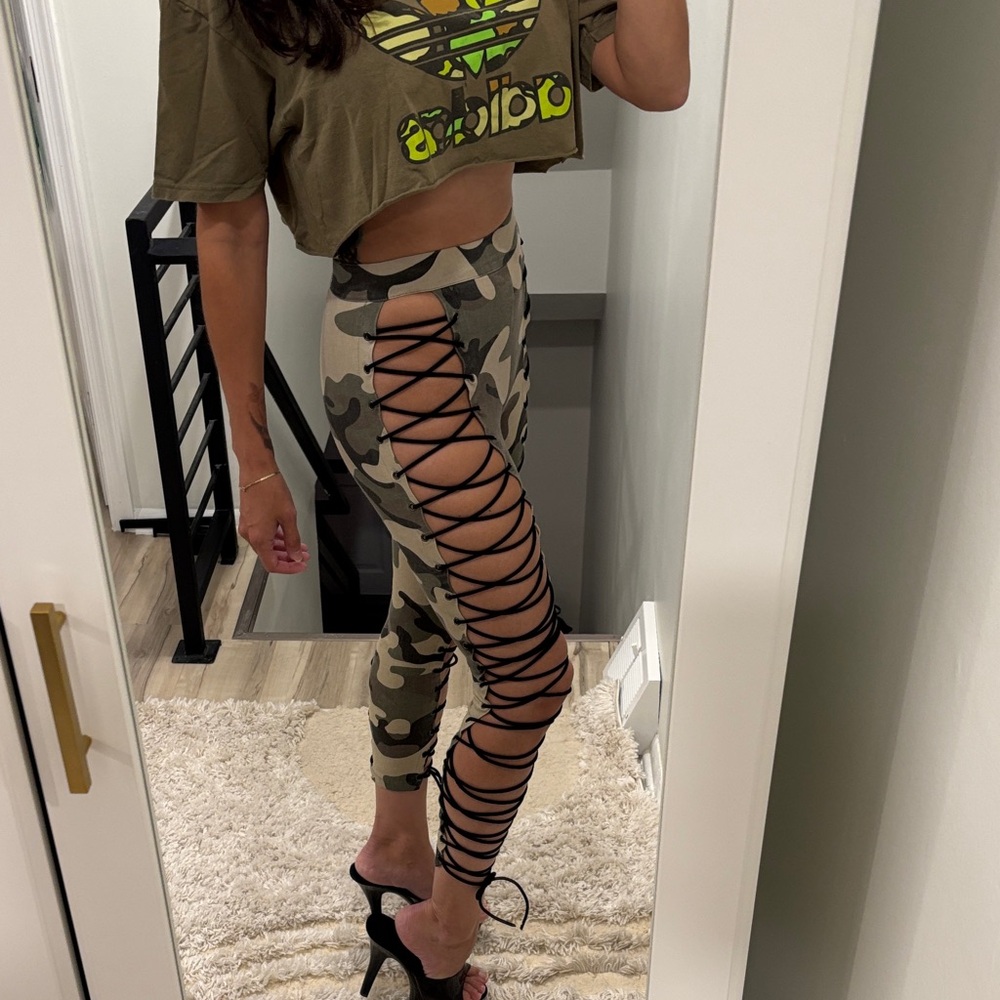 Camo stretchy Lace-Up Leggings (Halloween Destiny’s child survivor costume idea)